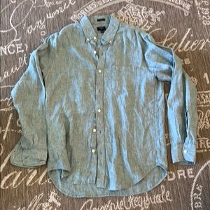 Green linen j crew button down